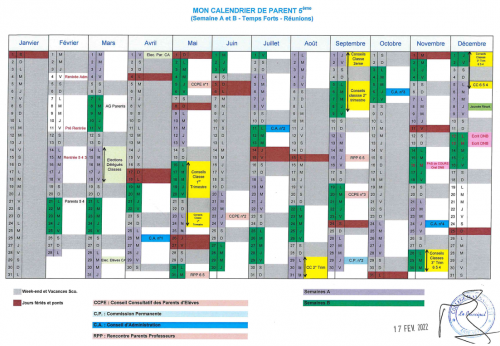 Mon calendrier de parent. - Site du collège Mariotti du vice-rectorat